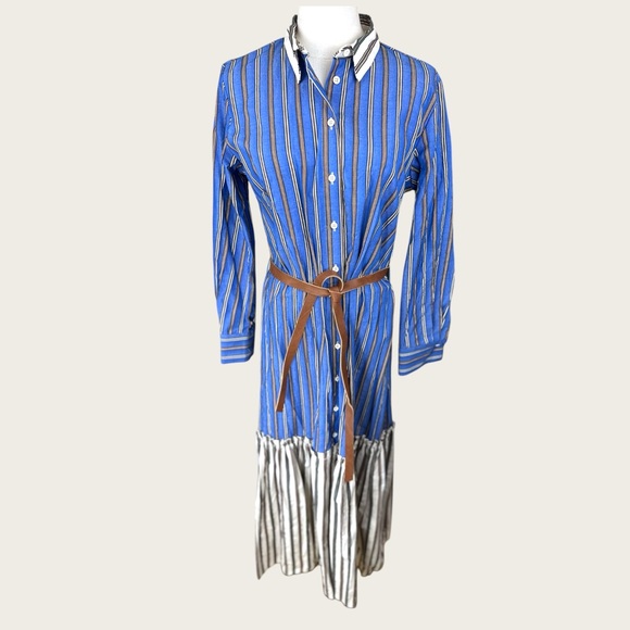 Dixie NWT made Italy SZ Small The Azzuro blue $white pin stripe shirt maxi dress - Picture 1 of 16